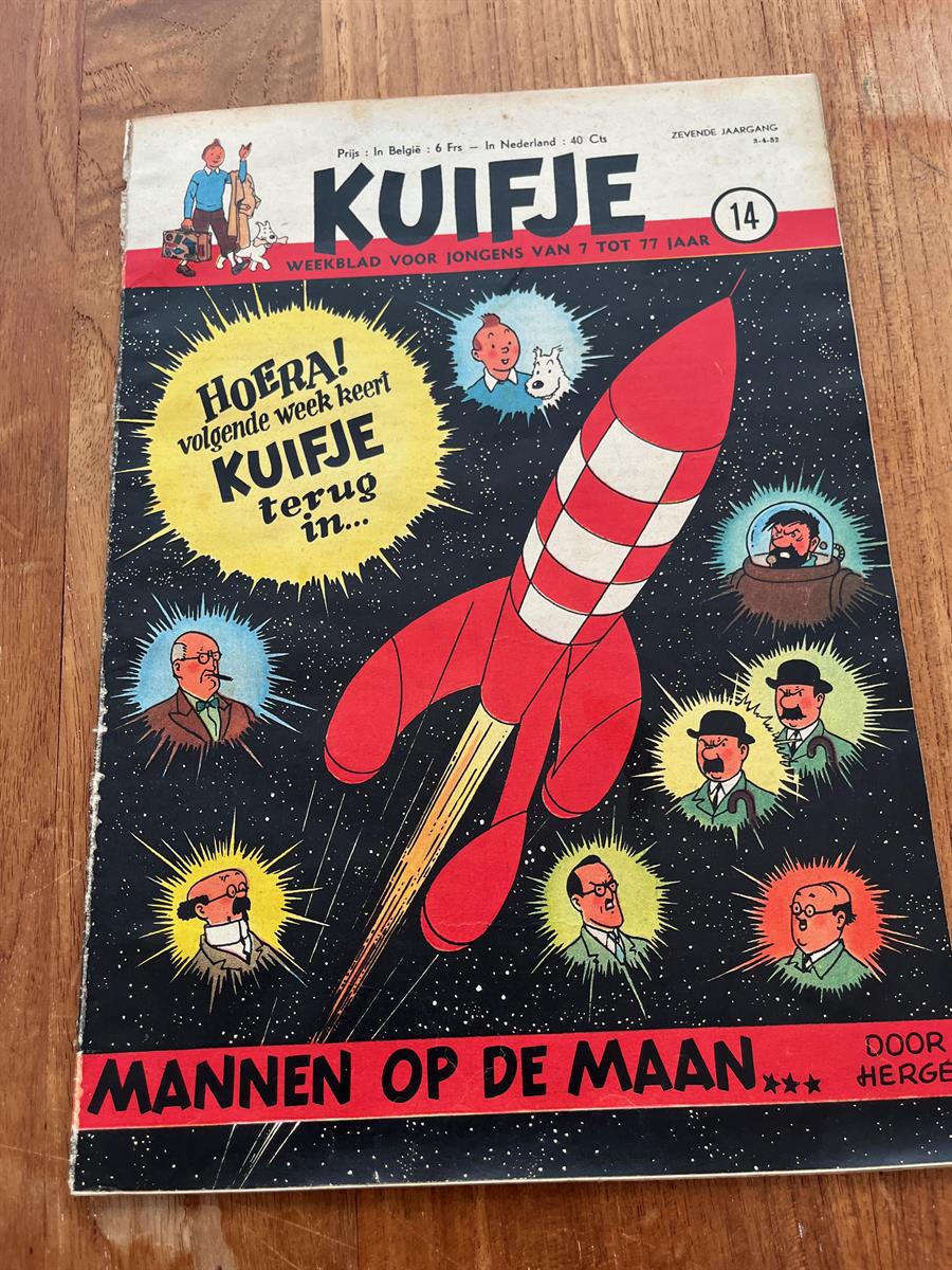 Hergé Weekblad Kuifje Tintin nr 14 Cover Hergé Mannen op de maan 1952